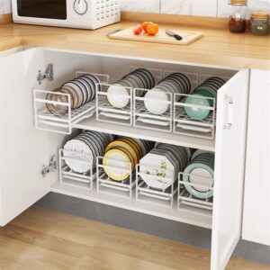 2 Plate Holders, Non-Slip Metal Cabinet Dish Rack Organizer for Kitchen, Countertop, Cupboard, Drawer, RV