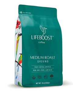 lifeboost coffee ground medium roast coffee – low acid single origin usda organic coffee – non-gmo ground coffee third party tested for mycotoxins & pesticides – 12 ounces