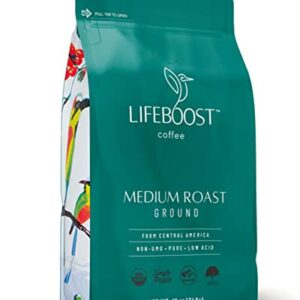 Lifeboost Coffee Ground Medium Roast Coffee - Low Acid Single Origin USDA Organic Coffee - Non-GMO Ground Coffee Third Party Tested For Mycotoxins & Pesticides - 12 Ounces