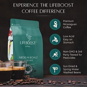 Lifeboost Coffee Ground Medium Roast Coffee - Low Acid Single Origin USDA Organic Coffee - Non-GMO Ground Coffee Third Party Tested For Mycotoxins & Pesticides - 12 Ounces