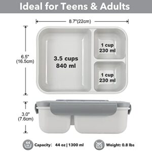 Caperci Premium Bento Box Adult Lunch Box for Older Kids - Leakproof 44 oz 3-Compartment Lunch Containers for Adults and Teens, Ergonomic Design, Built-in Utensil Set & BPA Free (Grey)