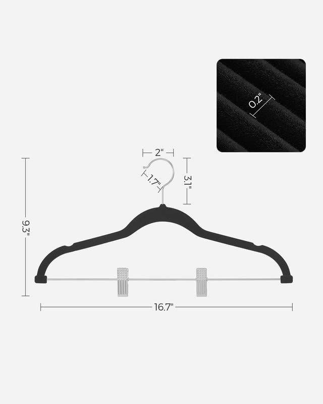 SONGMICS Skirt Hangers, Set of 30 Velvet Hangers with Adjustable Clips, Pants Hangers, Space-Saving, Non-Slip for Skirts, Coats, Dresses, 16.7-Inch Long, Black UCRF12B30