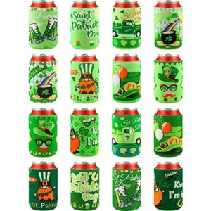 16 pieces st. patrick’s day beer coolers sleeves neoprene can insulated covers for 12-ounce canned beverages bottle drink in st. patrick’s day party favors decorations