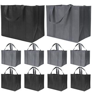 vimudiy reusable grocery bags 10 pack, 35l large reusable shopping bags for kitchen groceries, foldable tote bags bulk with long handles, durable and eco friendly-black & grey