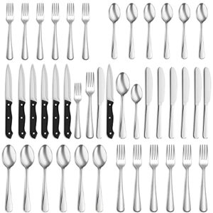 36-piece silverware set with steak knives for 6, food-grade stainless steel utensils set includes spoons forks knives,tableware cutlery set for home restaurant hotel, mirror finish, dishwasher safe