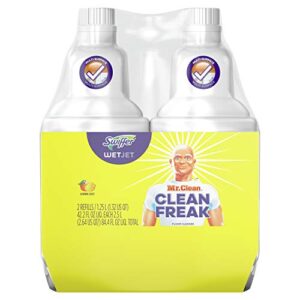 swiffer wetjet hardwood mopping cleaning solution refills all purpose cleaning product with the power mr. clean 2count 1.25 l each, lemon, 84.4 fl oz (packaging may vary)