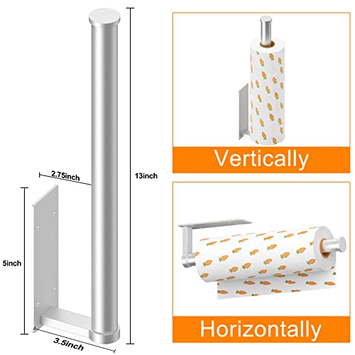 Paper Towel Holder Wall Mount, KeeGan 13 Inch Black Paper Towel Holder Self Adhesive Paper Towel Holder Under Cabinet with Screws, Vertically or Horizontally (Silver)