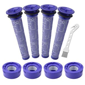 lemige 4 pre-filters and 4 post-filters replacement compatible with dyson v7, v8 animal and absolute vacuum, compare to part 965661-01 and 967478-01