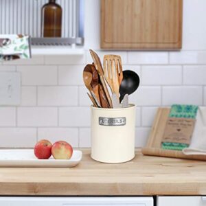 Farmhouse Kitchen Utensil Holder Large Utensil Organizer - Utensils Holders Crock with Sturdy Rustic Farmhouse Countertop Decor, Utensil Storage Caddy Organizer, Off White - 5.5 x 6 Inches