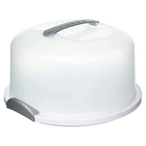xl cake and cupcake carrier & holder, storage container with lid and handle, holds up to 12 inch 3-layer cake, white gray translucent dome – perfect for transporting cakes, cupcakes, or other desserts
