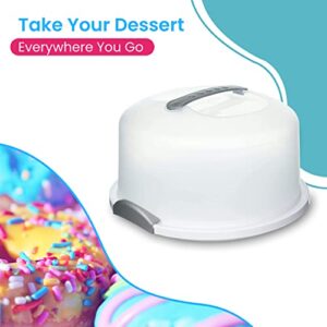 XL Cake and Cupcake Carrier & Holder, Storage Container With Lid and Handle, Holds up to 12 inch 3-layer cake, White Gray Translucent Dome - Perfect for Transporting Cakes, Cupcakes, or Other Desserts