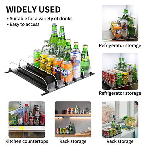 Drink Organizer for Fridge, Self-Pushing Soda Can Dispensers, Width Adjustable, 12oz 16oz 20oz Refrigerator Drink Organizer for Fridge-Holds up to 20 Cans (5 Row,12.2 Inch)
