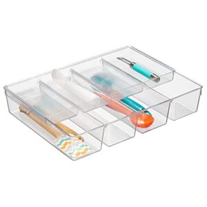 mdesign plastic kitchen drawer organizer tray set – horizontal storage bin for organizing cutlery, flatware, silverware, utensil, and appliances – ligne collection – clear