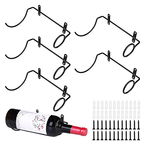 Yimerlen 6 Pcs Spiral Wine Wall Holder, Wall Mounted Wine Rack, Metal Wine Bottle Display Holder for Wine Storage Wall Wine Theme Decor, Black (to The Right Style)