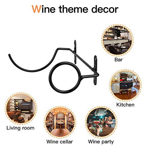 Yimerlen 6 Pcs Spiral Wine Wall Holder, Wall Mounted Wine Rack, Metal Wine Bottle Display Holder for Wine Storage Wall Wine Theme Decor, Black (to The Right Style)