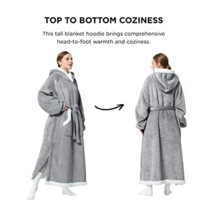 BEDSURE Ovesized Wearable Blanket Hoodie, Long Sherpa Fleece Blanket Sweatshirt as Gifts for Men, with Warm Big Hood for Christmas, Side Split and Belt, Grey, Standard