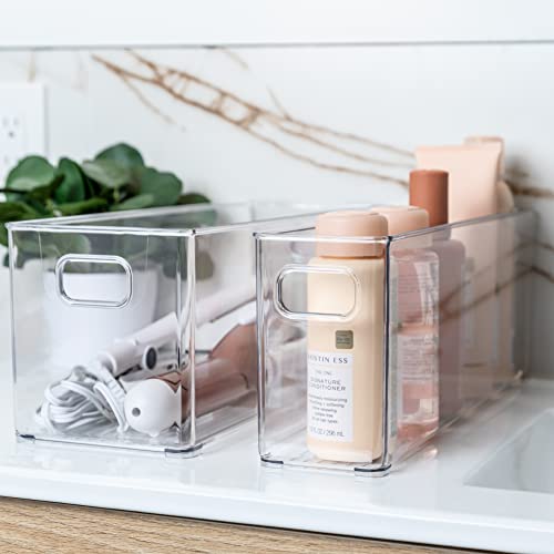 Clear Plastic Storage Bins, Stackable Pantry Organization and Storage Containers Clear Organizing Bins, Cabinet & Pantry Organizer Bins for Organizing Bathroom, Kitchen, Fridge, Freezer Organizer Bins