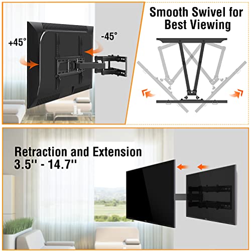 ELIVED Full Motion TV Mount TV Wall Mount Swivel and Tilt for Most 26-55 Inch TVs, Wall Mount TV Bracket with Dual Articulating Arms, Max VESA 400x400, 88 lbs. Loading, 16" Studs