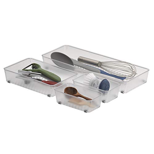 Spectrum Diversified Hexa Set of 4 Assorted Storage Buildup-Resistant Kitchen & Bathroom Drawer Trays, Easy-to-Clean Bathroom & Kitchen Organizers, Clear Frost