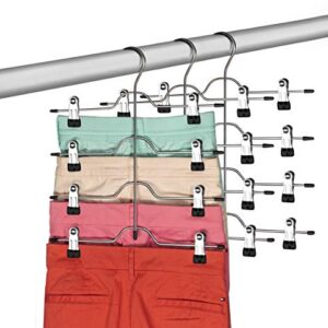 Zober Space Saving 4 Tier Skirt Hanger with Adjustable Clips (3 Pack) 4-on-1 Hanger, GAIN 50% More Space, Reliable Non Slip Grip, Durable Metal Pants Hanger Great for Slack, Trouser, Jeans, Towels Etc