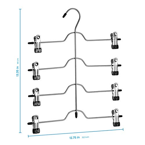 Zober Space Saving 4 Tier Skirt Hanger with Adjustable Clips (3 Pack) 4-on-1 Hanger, GAIN 50% More Space, Reliable Non Slip Grip, Durable Metal Pants Hanger Great for Slack, Trouser, Jeans, Towels Etc