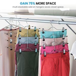 Zober Space Saving 4 Tier Skirt Hanger with Adjustable Clips (3 Pack) 4-on-1 Hanger, GAIN 50% More Space, Reliable Non Slip Grip, Durable Metal Pants Hanger Great for Slack, Trouser, Jeans, Towels Etc