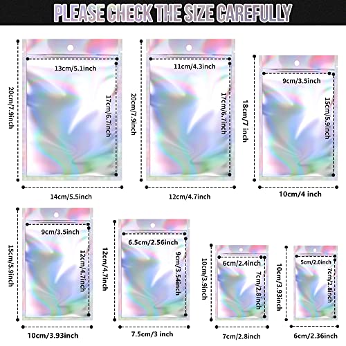 100 Pack Resealable Mylar Bags Smell Proof Pouch Aluminum Foil Packaging Plastic Ziplock Bag,Small Mylar Storage Bags For Candy,Jewelry,Screw,Holographic Rainbow Color (2.8 x 3.9 inch)