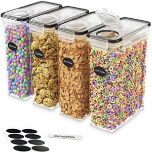 DWËLLZA KITCHEN Cereal Containers Storage Set - Cereal Dispenser Airtight Food Storage Container BPA-Free 4 Pc (135.2oz) Pantry Organization and Storage 8 Labels 1 Marker, Canister for Sugar & Flour