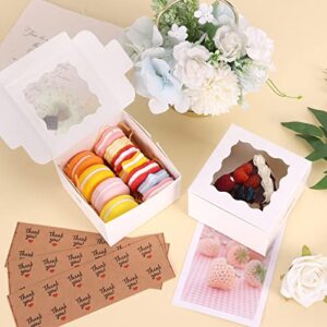 Moretoes 50pcs 4x4x2.5 Inches White Bakery Boxes with Window, Cookie Boxes, Mini Cake Boxes, Dessert, Pastry, Small Treat Boxes
