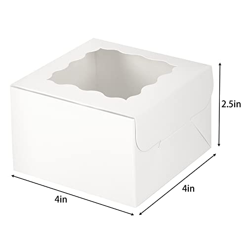 Moretoes 50pcs 4x4x2.5 Inches White Bakery Boxes with Window, Cookie Boxes, Mini Cake Boxes, Dessert, Pastry, Small Treat Boxes