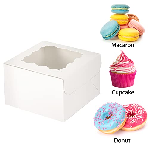 Moretoes 50pcs 4x4x2.5 Inches White Bakery Boxes with Window, Cookie Boxes, Mini Cake Boxes, Dessert, Pastry, Small Treat Boxes