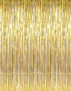 goer 3.2 ft x 9.8 ft metallic tinsel foil fringe curtains for party photo backdrop wedding decor (1 pack, gold)