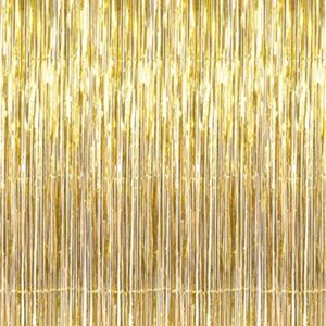 GOER 3.2 ft x 9.8 ft Metallic Tinsel Foil Fringe Curtains for Party Photo Backdrop Wedding Decor (1 Pack, Gold)