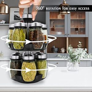 Revolving Spice Rack Organizer Countertop, Spinning Spice Storage Rack Tower Organizer with 12 Empty Jars, Rotating Spice Holder Shelf Seasoning Rack Shelf, Spice Seasoning Bottle Organizer