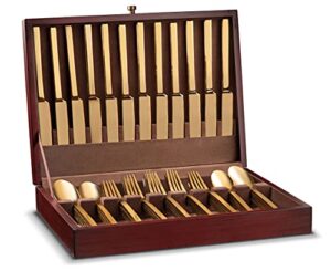 royalty art cutlery storage box for flatware, silverware, and dinner cutlery, stores forks, knives, and spoons, decorative wooden caddy, kitchen and dining organizer