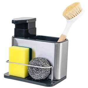biarts soap dispenser for kitchen sink, 3-in-1 sponge holder for kitchen sink caddy, stainless steel kitchen sink organizer tray drainer rack, rustproof dish soap dispenser brush holder countertop