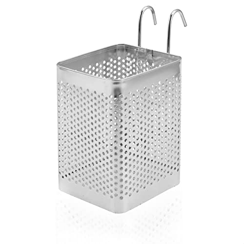 Stainless Steel Utensil Holder for Kitchen Counter - Perforated Kitchen Utensil Holder for Countertop Chopstick Spoon Spatula Holder Dryer Rack with Hooks - Utensil Caddy for Cooking Utensils Holder