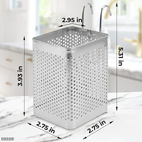 Stainless Steel Utensil Holder for Kitchen Counter - Perforated Kitchen Utensil Holder for Countertop Chopstick Spoon Spatula Holder Dryer Rack with Hooks - Utensil Caddy for Cooking Utensils Holder