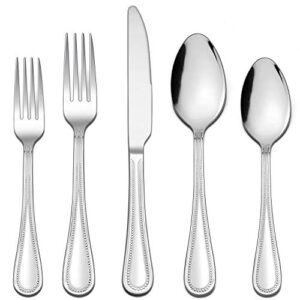 lianyu silverware set for 4, 20-piece stainless steel flatware set, fancy cutlery eating utensils with pearled edge, home kitchen restaurant tableware include knives spoons forks, dishwasher safe