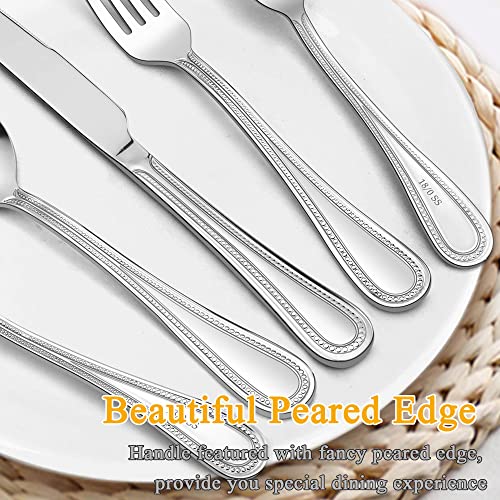 LIANYU Silverware Set for 4, 20-Piece Stainless Steel Flatware Set, Fancy Cutlery Eating Utensils with Pearled Edge, Home Kitchen Restaurant Tableware Include Knives Spoons Forks, Dishwasher Safe