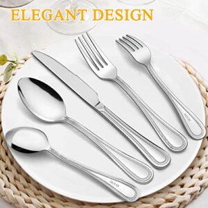 LIANYU Silverware Set for 4, 20-Piece Stainless Steel Flatware Set, Fancy Cutlery Eating Utensils with Pearled Edge, Home Kitchen Restaurant Tableware Include Knives Spoons Forks, Dishwasher Safe