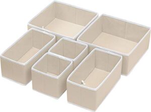 simple houseware foldable cloth storage box closet dresser drawer divider organizer basket bins for underwear bras, beige (set of 6)
