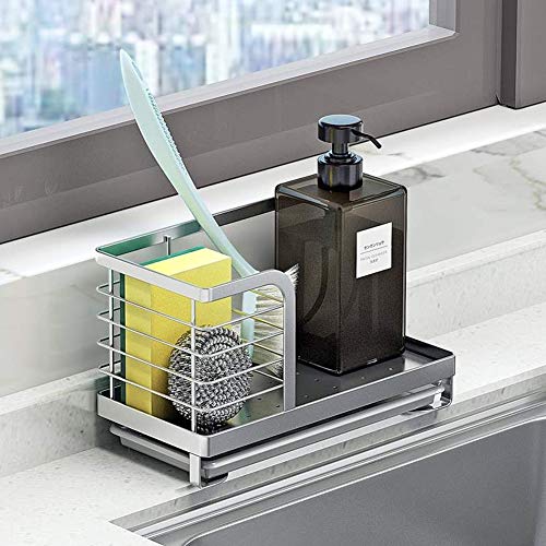 Kitchen Countertop Dish Soap and Dishwashing Brush Holder, SUS 304 Stainless Steel Sponge Organizer, Basket for Cleaning and Scrub Tool, Kitchen Sink Brush Caddy Holder