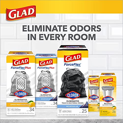 GLAD ForceFlexPlus Tall Kitchen Drawstring Trash Bags with Clorox, 13 Gallon White Trash Bag for Kitchen, Mountain Air Scent, 90 Count