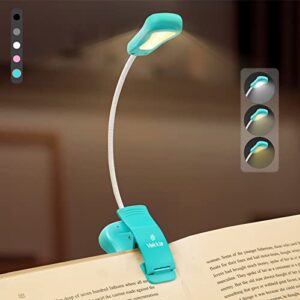 vekkia/luminolite rechargeable book light, 3 colortemperature × 3 brightness, reading lights for reading in bed, up to 70 hours lighting, great for readers, travel (turquoise)