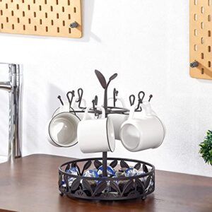 ALLCENER Mug Tree Countertop, Rotatable Mug Holder Stand, Coffee Pod Holder with Mug Rack, Coffee Mug Rack with 6 Hooks for Coffee Bar Counter Cabinets and Kitchen Organizer