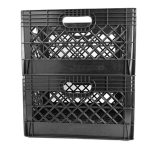 jezero milk crate for household storage: the ultimate storage tote for groceries, garages, kayaking & outdoor, stackable storage | black, plastic, 13″ x 11″ x 19”, 2-pack (mc24-2pk)