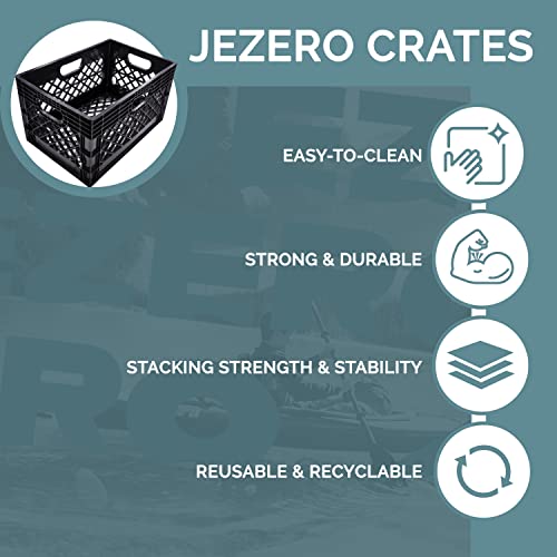 JEZERO Milk Crate for Household Storage: The Ultimate Storage Tote for Groceries, Garages, Kayaking & Outdoor, Stackable Storage | BLACK, Plastic, 13" x 11" x 19”, 2-Pack (MC24-2PK)