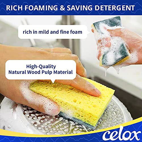 CELOX 12 Pack Dish Sponge for Kitchen, Dual Sided Scrub Sponge Heavy Duty, Non Scratch Sponges Perfect for Kitchen Dishwashing and Household Cleaning, Highly Absorbent and Easy to Dry for Reuse