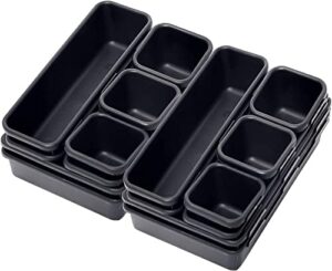 albeads 16 pack interlocking drawer organizer tray – customizable multi purpose storage tray for office，bathroom，kitchen,makeup- durable desk drawer organizer (dark gray)